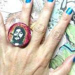 Che Guevara Glitter Resin Ring Ooak Pop Art