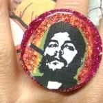 Che Guevara Glitter Resin Ring Ooak Pop Art